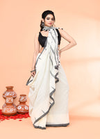Piyari Fashion Women`s Off White Mul Cotton Handloom Jamdani Saree With Blouse - Distacart
