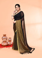 Piyari Fashion Women`s Black Cotton Handloom Saree With Gold Zari Stripes - Distacart