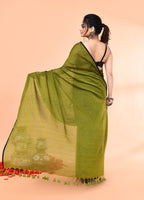 Piyari Fashion Olive Mulmul Cotton Saree With Tassels - Distacart