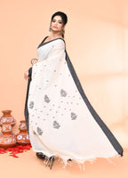 Piyari Fashion Women`s Off White Mul Cotton Handloom Jamdani Saree With Blouse - Distacart
