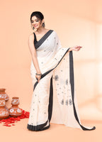 Piyari Fashion Women`s Off White Mul Cotton Handloom Jamdani Saree With Blouse - Distacart