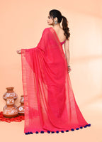 Piyari Fashion Women`s Cotton Handloom Pink Sequin Saree With Blouse - Distacart
