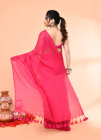 Piyari Fashion Pink Mulmul Cotton Saree With Tassels - Distacart