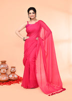 Piyari Fashion Pink Mulmul Cotton Saree With Tassels - Distacart