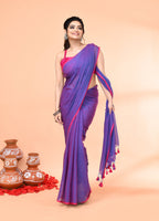 Piyari Fashion Vivid Indigo Mulmul Cotton Saree With Tassels - Distacart