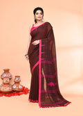 Piyari Fashion Women`s Brown Mul Cotton Handloom Jamdani Saree With Blouse - Distacart