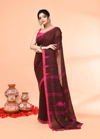 Piyari Fashion Women`s Brown Mul Cotton Handloom Jamdani Saree With Blouse - Distacart