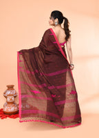 Piyari Fashion Women`s Brown Mul Cotton Handloom Jamdani Saree With Blouse - Distacart