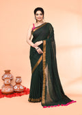 Piyari Fashion Women`s Cotton Handloom Dark Green Sequin Saree With Blouse - Distacart