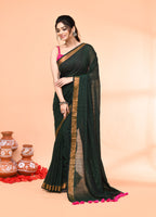 Piyari Fashion Women`s Cotton Handloom Dark Green Sequin Saree With Blouse - Distacart