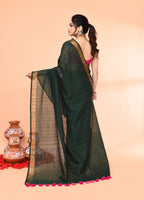 Piyari Fashion Women`s Cotton Handloom Dark Green Sequin Saree With Blouse - Distacart