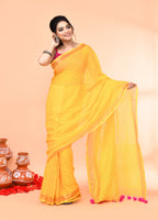 Piyari Fashion Women`s Cotton Handloom Yellow Sequin Saree With Blouse - Distacart