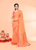 Piyari Fashion Women`s Cotton Handloom Pale Orange Sequin Saree With Blouse - Distacart