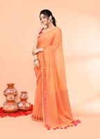 Piyari Fashion Women`s Cotton Handloom Pale Orange Sequin Saree With Blouse - Distacart