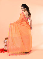 Piyari Fashion Women`s Cotton Handloom Pale Orange Sequin Saree With Blouse - Distacart