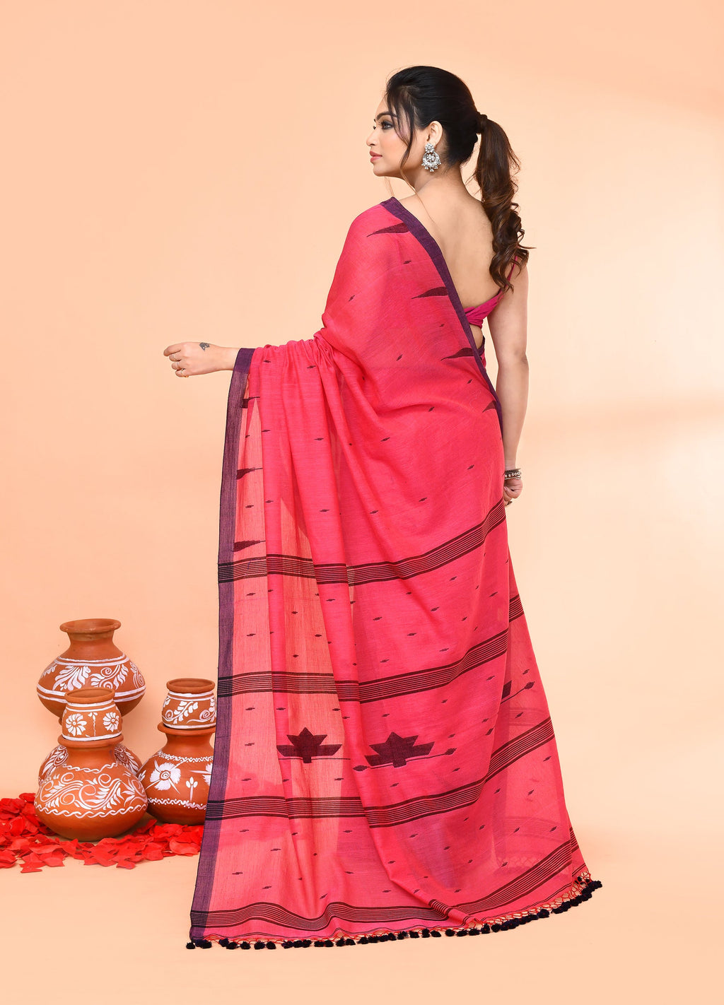 Piyari Fashion Women`s Pink Mul Cotton Handloom Jamdani Saree With Blouse - Distacart