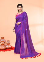 Piyari Fashion Women`s Cotton Handloom Purple Sequin Saree With Blouse - Distacart
