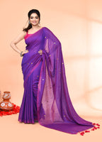Piyari Fashion Women`s Cotton Handloom Purple Sequin Saree With Blouse - Distacart