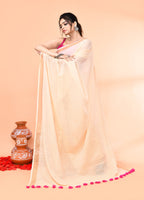 Piyari Fashion Women`s Cotton Handloom Light Tan Sequin Saree With Blouse - Distacart
