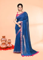 Piyari Fashion Women`s Cotton Handloom Deep Turquoise Sequin Saree With Blouse - Distacart