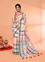 Piyari Fashion Women`s Off White Mul Cotton Handloom Jamdani Saree With Blouse - Distacart