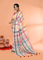 Piyari Fashion Women`s Off White Mul Cotton Handloom Jamdani Saree With Blouse - Distacart
