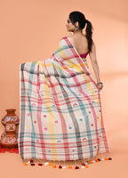 Piyari Fashion Women`s Off White Mul Cotton Handloom Jamdani Saree With Blouse - Distacart
