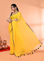 Piyari Fashion Yellow Mulmul Cotton Saree With Tassels - Distacart