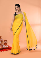 Piyari Fashion Yellow Mulmul Cotton Saree With Tassels - Distacart