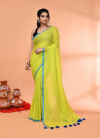 Piyari Fashion Lemon Green Mulmul Cotton Saree With Tassels - Distacart