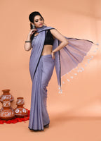 Piyari Fashion Grey Mulmul Cotton Saree With Tassels - Distacart