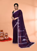 Piyari Fashion Women`s Purple Mul Cotton Handloom Jamdani Saree With Blouse - Distacart