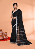 Piyari Fashion Women`s Black Mul Cotton Handloom Jamdani Saree With Blouse - Distacart