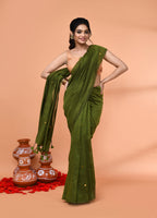 Piyari Fashion Women`s Cotton Handloom Moss Green Sequin Saree With Blouse - Distacart