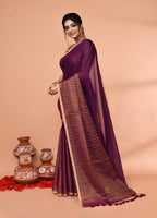Piyari Fashion Women`s Magenta Cotton Handloom Saree With Gold Zari Stripes - Distacart