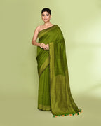 Piyari Fashion Women's Apple Green Embellished Sequined Cotton Saree - Distacart
