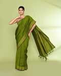 Piyari Fashion Women's Apple Green Embellished Sequined Cotton Saree - Distacart