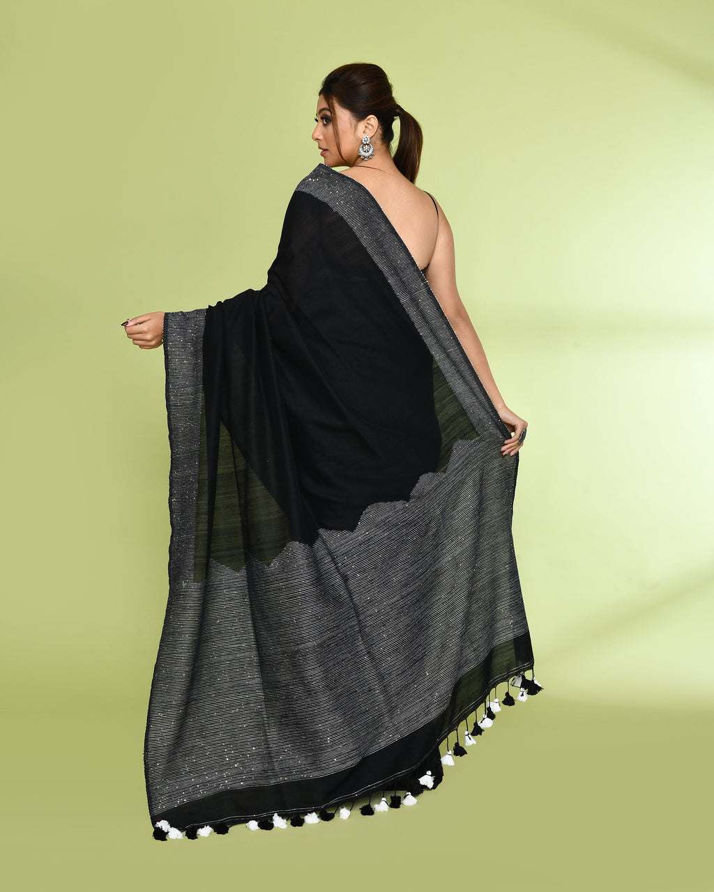 Piyari Fashion Women's Black Embellished Sequined Cotton Saree - Distacart