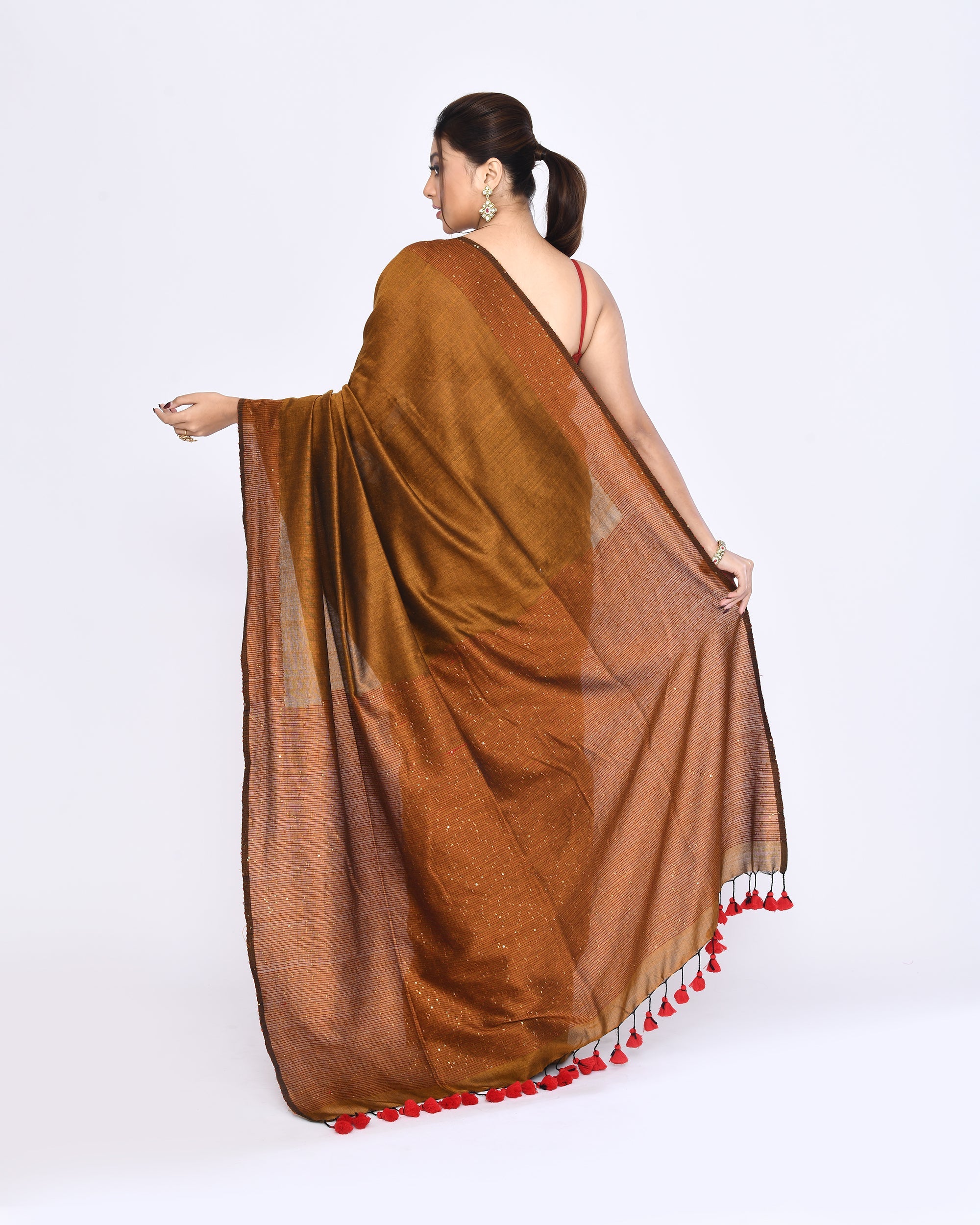 Piyari Fashion Women's Bronze Embellished Sequined Cotton Saree - Distacart