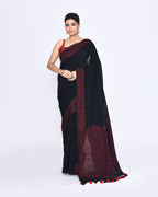 Piyari Fashion Women's Black Embellished Sequined Cotton Saree - Distacart