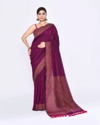 Piyari Fashion Women's Magenta Embellished Sequined Cotton Saree - Distacart
