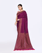 Piyari Fashion Women's Magenta Embellished Sequined Cotton Saree - Distacart
