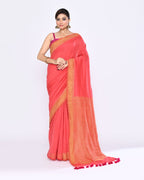 Piyari Fashion Women's Tomato Red Embellished Sequined Cotton Saree - Distacart