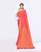 Piyari Fashion Women's Tomato Red Embellished Sequined Cotton Saree - Distacart