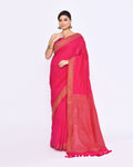 Piyari Fashion Women's Rani Pink Embellished Sequined Cotton Saree - Distacart