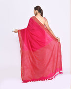 Piyari Fashion Women's Rani Pink Embellished Sequined Cotton Saree - Distacart