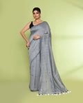 Piyari Fashion Women's Silver Grey Embellished Sequined Cotton Saree - Distacart