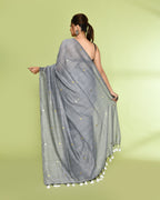 Piyari Fashion Women's Silver Grey Embellished Sequined Cotton Saree - Distacart