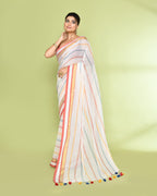 Piyari Fashion Women's White Embellished Checked Cotton Saree - Distacart