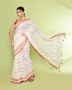 Piyari Fashion Women's White Embellished Checked Cotton Saree - Distacart